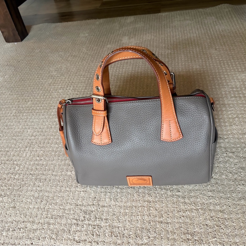 Gray and Tan Leather Men's Satchel Bag